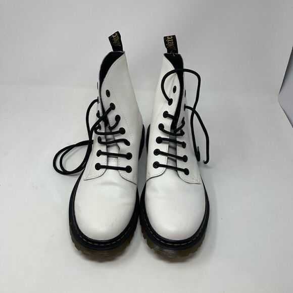 Doc Martens White Smooth Combat Leather Lace Up Ankle Boots Size 11 - Picture 1 of 7